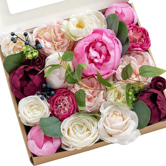 Ling's moment Marsala & Cream Artificial Flowers Peony Flowers Combo for DIY Wedding Bouquets Centerpieces Arrangements Party Baby Shower Home Decorations