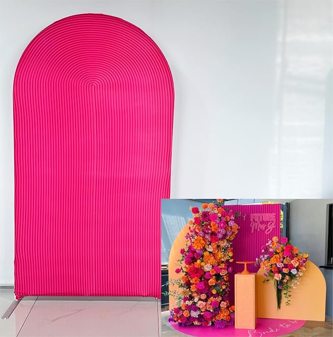 2D Printed Ripples Party Arch Covers Arched Backdrop Cover Stretchy Cover for Party Decoration Round Top Frame Spandex Cover (Deep pink458,7.2x4ft)