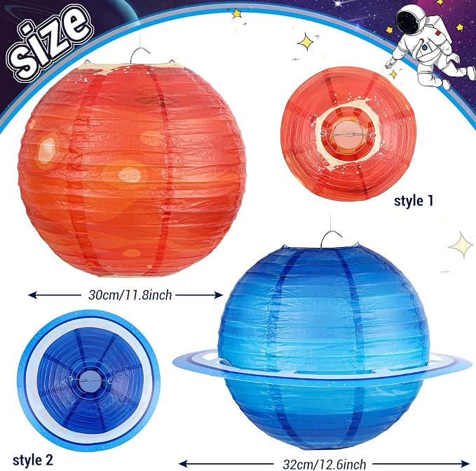 Hortsun 8 pcs 12inch Space Paper Lanterns,Hanging Planets Lanterns, Out of This World Solar System for Classroom Birthday Party Decor, Outer Space Theme Hanging Decorations