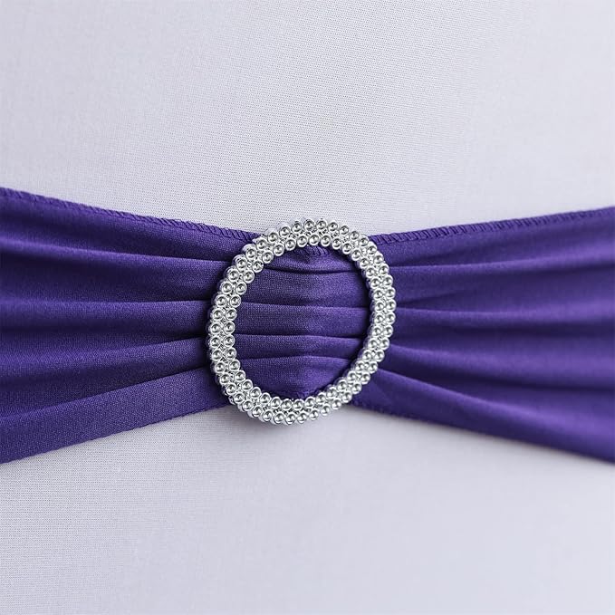 Spandex Chair Sashes Bands 30PCS Stretch Chair Cover Ties Bows with Buckle Slider Wedding Party Reception Banquet Decoration (Purple)