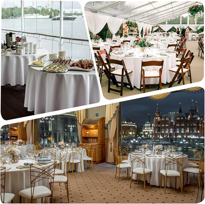 8 Pack White Round Tablecloth 108 Inch Round Table Cloth, Wrinkle Resistant and Washable Tablecloth Polyester Fabric Table Cloth Round Cover for Dining Wedding Banquet Party