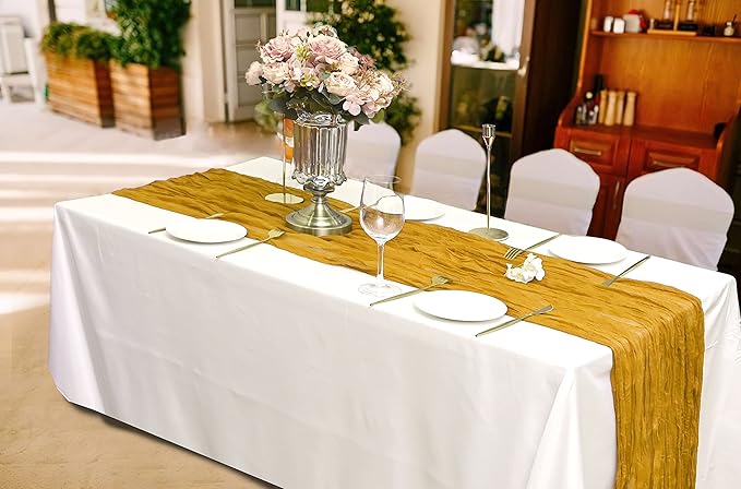 15 Pack Cheesecloth Table Runner 10Ft Romantic Cheese Cloth Table Runner 35 x120 Inch Rustic Gauze Boho Table Runners for Wedding Birthday Party Baby Bridal Shower Gender Reveal Table Decor(Mustard)