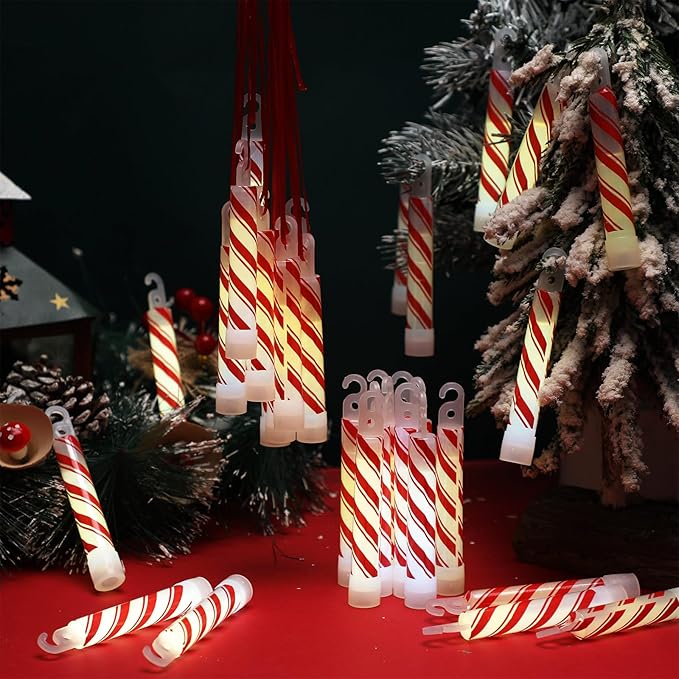 Wettarn 120 Pcs 4" Christmas Glow Sticks Light up Sticks Bright Candy Cane Light Stick Bulk Christmas Adults Camping Hiking Activities Blackout Storm Emergency(Red White)