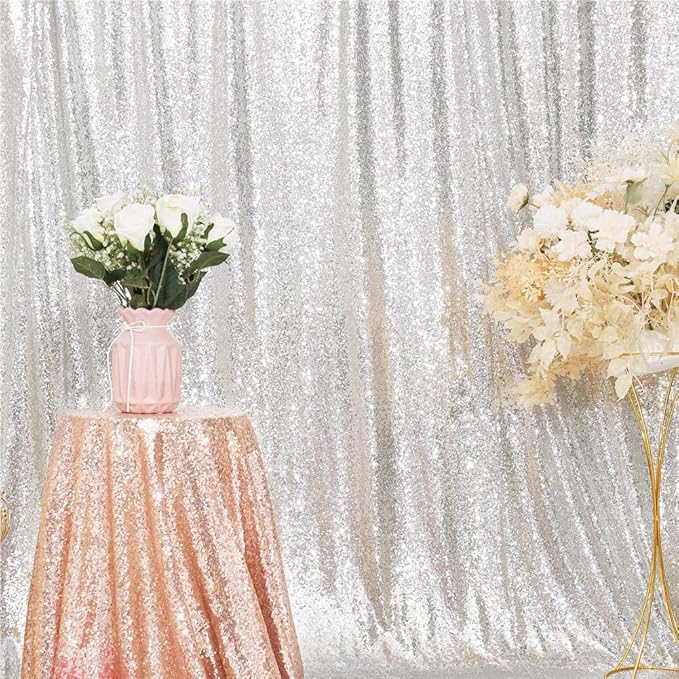 Eternal Beauty Silver Sequin Backdrop, 6x8 Ft Glitter Background Curtains for Shimmer Photography Party Wedding Birthday Back Drop Decor
