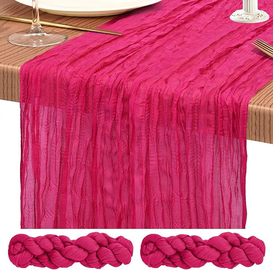 2 Pack Cheesecloth Table Runner 10FT Hot Pink Table Runner Boho Gauze Cheese Cloth Table Runners Long Rustic Sheer Table Decorations for Wedding Party Baby Bridal Shower Birthday Holiday Home