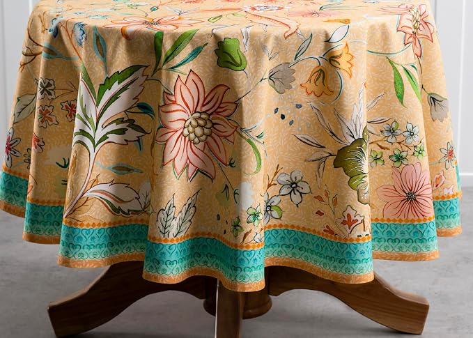 Maison d' Hermine Table Cloth Round Table 100% Cotton 63 Round Inches Tablecloth Reusable Decorative for Dining Kitchen Room Farmhouse Party Home Hotel Restaurant Spring Summer - Luxury Loft - Peach