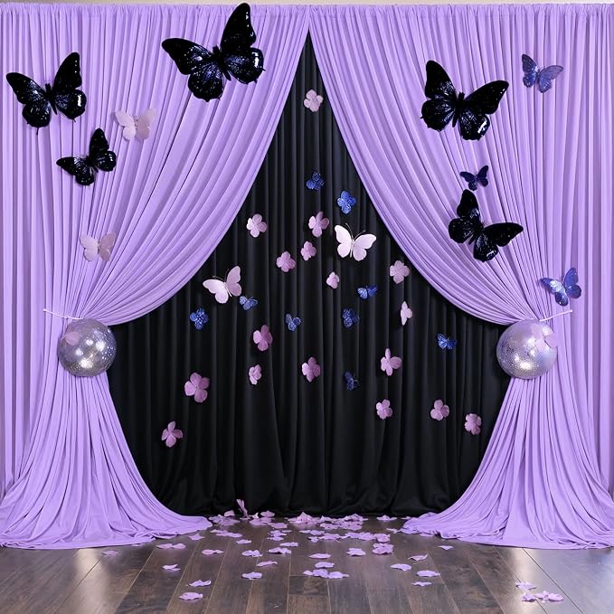 10x12 Lavender Backdrop Curtains for Wedding Party Wrinkle Free Backdrops Curtain Drapes Fabric Decorations Light Purple Photo Back Drop for Baby Shower Photography Stage Reception 5ft x 12ft,2 Panels
