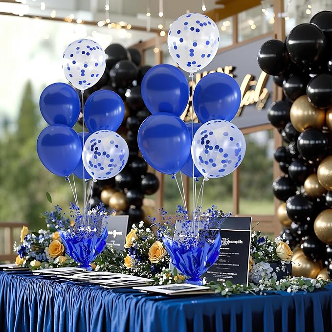 6 Set Royal Blue Table Balloons Foil Spray Centerpiece with Royal Blue and Confetti Balloons Stand Kit for Birthday Party Girls Baby Shower Wedding Bridal Shower Prom Graduation Table Decorations