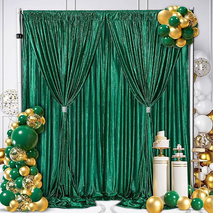 Emerald Green Sequin Backdrop Curtains - 9.6x10ft Photography Backdrops with Non-Shedding Glitter Wrinkle-Free Stage Drapes for Wedding Christmas Studio Shoots (4.8x10ft 4 Panels)