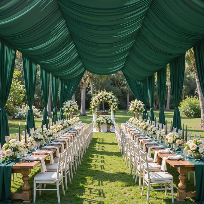 40ft x 15ft Hunter Green Backdrop Curtain Panels for Weddings - Wrinkle-Free Polyester Photo Drapes for Birthday Party, Photography Background, Stage Decor