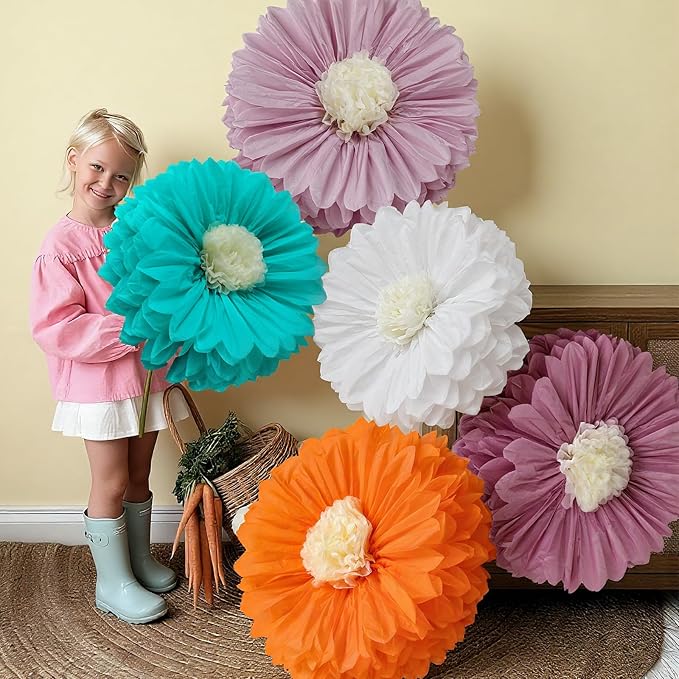 Chunful 5 Pcs 30'' 24'' Gaint Boho Tissue Paper Flowers Decoration Large Hanging Tissue Paper Pom Poms Decor for Boho Baby Shower Birthday Bachelorette Wedding Bridal Shower Party Nursery Decoration