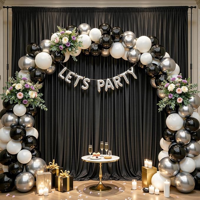 40ft x 15ft Black Backdrop Curtain Panels for Weddings - Wrinkle-Free Polyester Photo Drapes for Birthday Party, Photography Background, Stage Decor