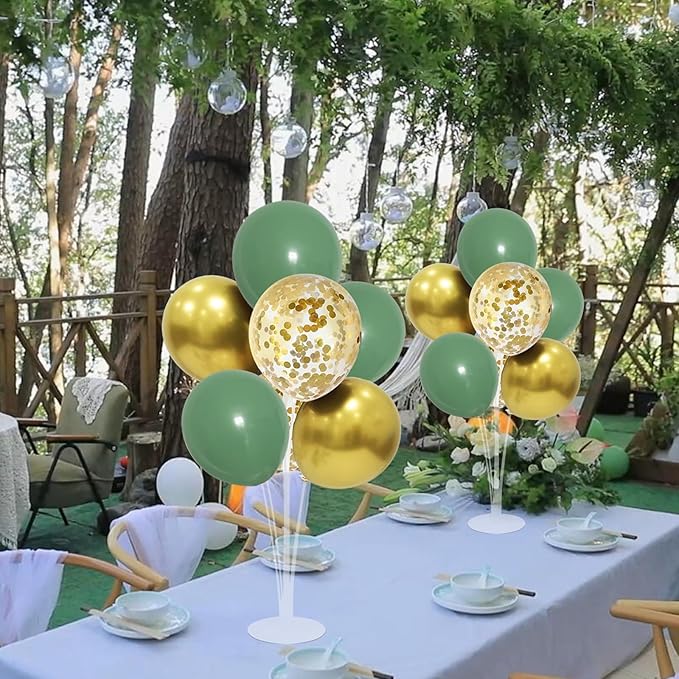 ZJDHPTY 4Set Green and Gold Balloon Stand Table Centerpieces Party Decor | Woodland Baby Shower Bridal Shower Jungle Birthday Graduation Retirement St. Patrick's Day Easter Wedding Party Decorations