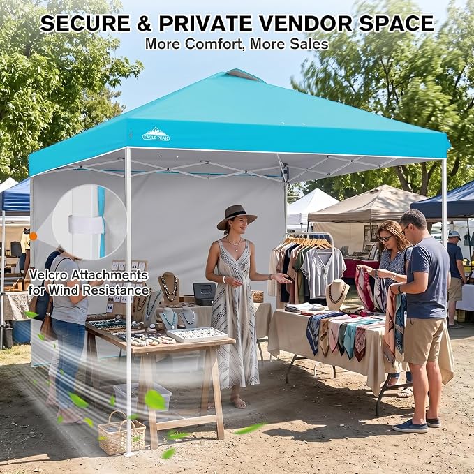 EAGLE PEAK Commercial Canopy 10x10 Pop Up Canopy Tent with 1 Sidewall, Easy Setup Heavy Duty Instant Event Shelter for Vendors & Markets, Outdoor Sun Shade, Light Blue