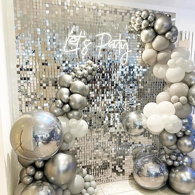 Silver Shimmer Wall Backdrop,Shiny Sequins,36Pcs Sequins Backdrop Panels,Glitter Bling Photo Background for Birthday Party Wedding Engagement Anniversary Graduation (Each 1FT², Total 36FT²)