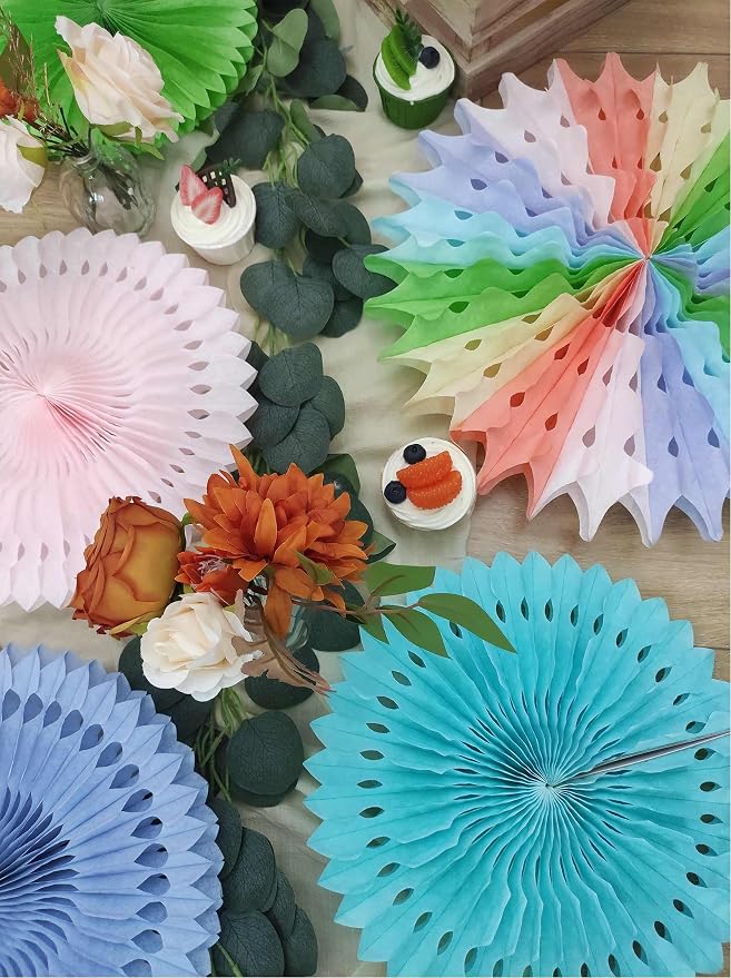 20Pcs Multi-Color Pastel Rainbow Paper Honeycomb Balls Fans Decoration Kit for Colorful Ceiling Decor Candy Birthday Party Baby Bridal Shower Wall Room Backdrop Decor Wedding Party Supplies