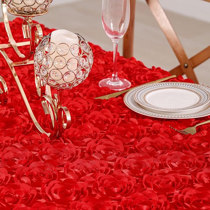Fanqisi Red Tablecloth Rectangle Party Table Cloths 90x156 Inches Satin Floral Table Cover for Wedding Baby Shower Home Decor