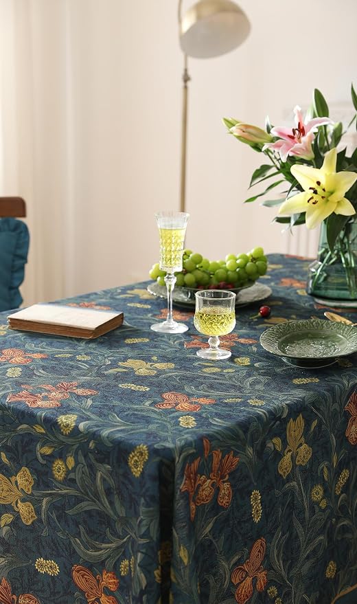 patdrea Vintage French Linen Tablecloth,Square,55"x55"-Herbert C | Elegant Table Cloth for Square Table,Navy Blue Floral Patterned,Dining Room Tea Party Thanksgiving Coffe Table