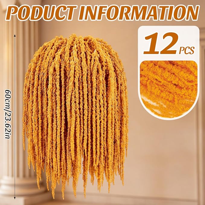 Suncalla 12 Pcs Orange Spring Natural Dried Amaranthus Hanging Flowers Amaranthus Artificial Flowers for Wedding Arch Bouquet Floral Garland Wall Home Decoration (23 Inch)