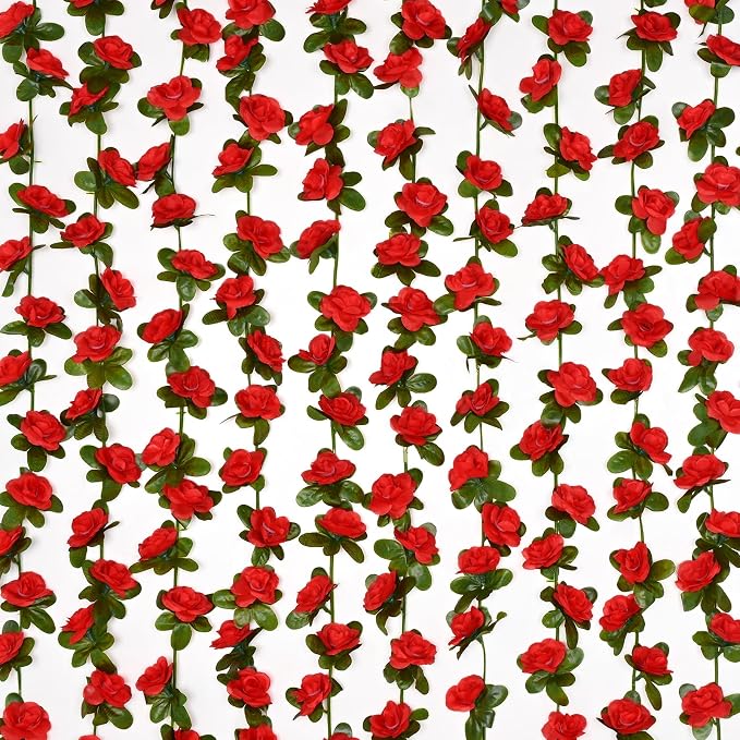 BLEUM CADE 5Pcs 41Ft Flower Garland Artificial Rose Vines for Bedroom, Cute Fake Hanging Flower Vines Floral Garland Decorations for Wedding Party Wall Room Decor Aesthetic