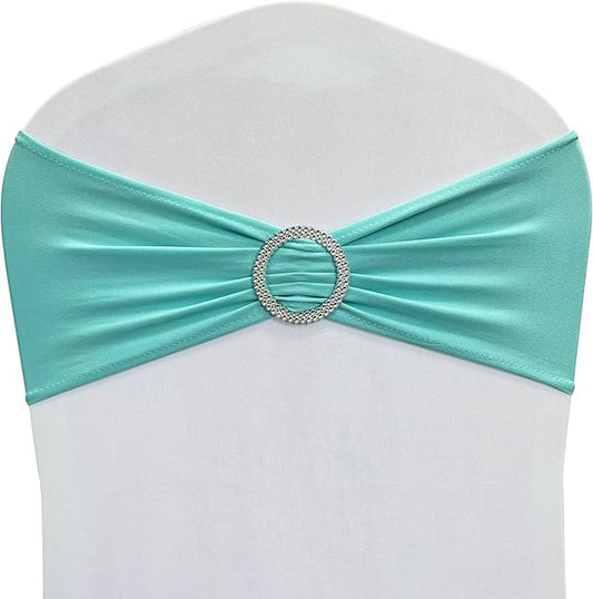 Spandex Chair Sashes Bands 50PCS Stretch Chair Ties Bows with Buckle Slider for Wedding Party Banquet Decoration (Teal)…