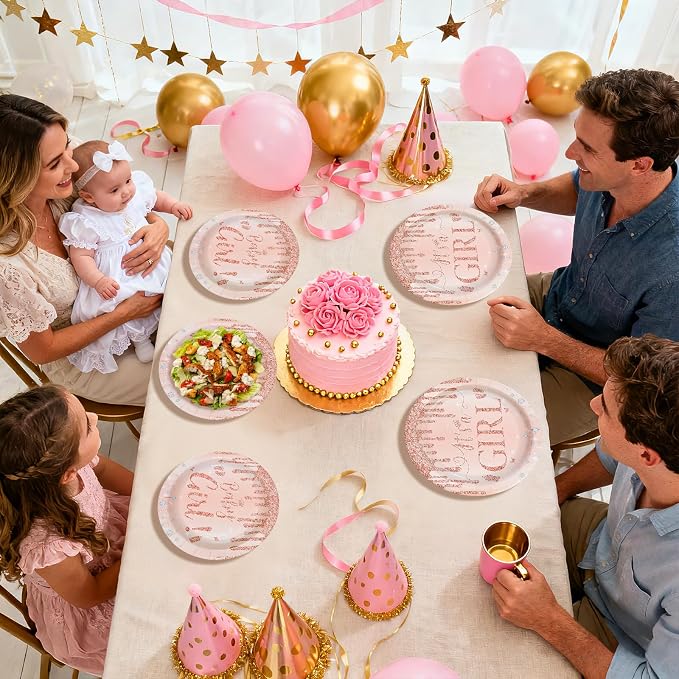 96Pcs It's a Girl Baby Shower Decorations Diamond Rose Gold Plates and Napkins Pink Girl Theme Disposable Paper Tableware Set for Girls Gender Reveal Baby Shower Birthday Party Supplies Serves 24