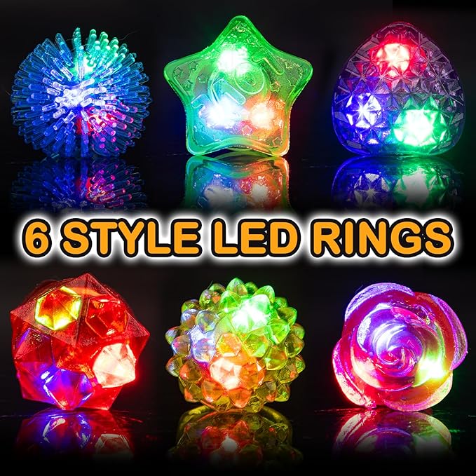 200 PCS Glow Rings Bulk Party Supplies(6 color), Light Up Rings for Kids & Adults, Glow in The Dark Party Favors, Halloween, Rave, LED Jelly Ring for Goodie Bags Stuffers, Glow Jewelry for Boys Girls