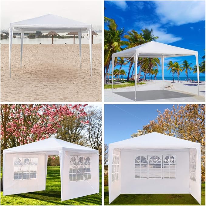 10x10 Canopy Tent, Portable Waterproof Outdoor Tent with 3 Removable Sidewalls, Party, Wedding, Camping & Backyard Shelter, White