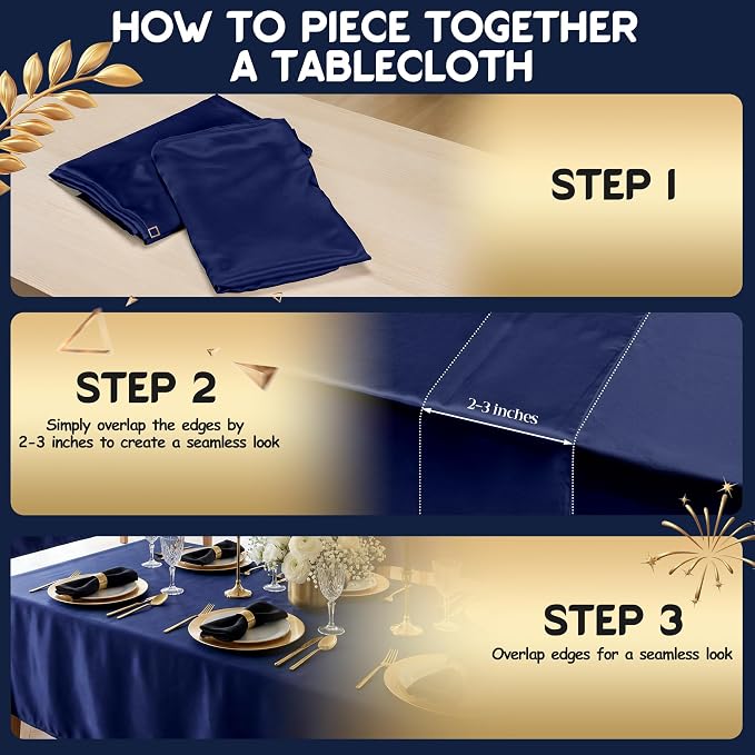 4 Pack Navy Blue Satin Tablecloth 58 x 102 Inches, Rectangular Satin Table Cloths for Wedding Reception, Birthday Party, Graduation & Holiday Banquet Tables