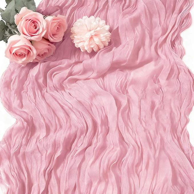 Pink Cheesecloth Table Runner 21x120 Inch Gauze Table Runners Reusable Polyester 10ft Boho Rustic Cheese Cloth Table Runner for Wedding Party Baby Shower Birthday