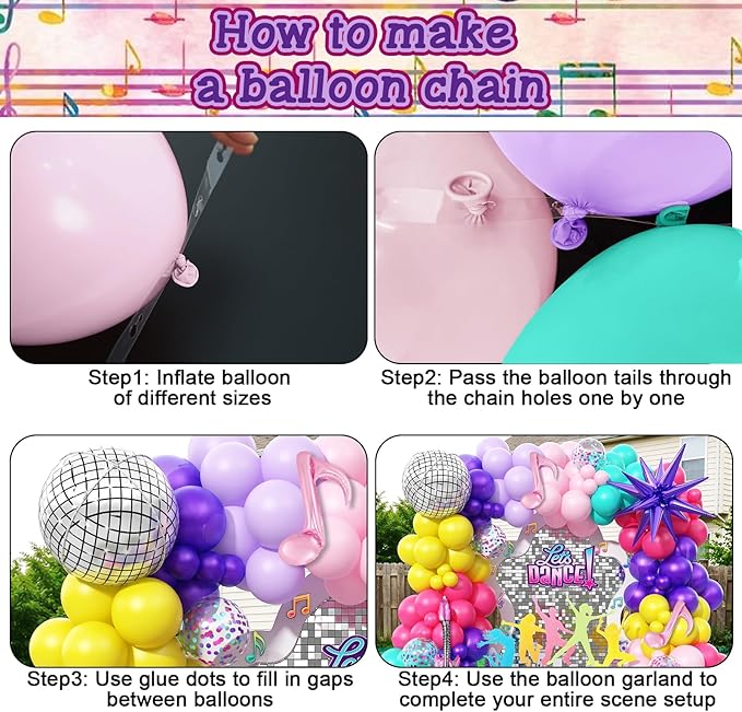 K-Pop Music Balloons Arch Kit, 119Pcs Pastel Hot Pink Royal Purple Teal Yellow Balloons Garland with Disco Guitar Notes Exploding Star Foil Balloon for Fans Singer Karaoke Birthday Party Decorations