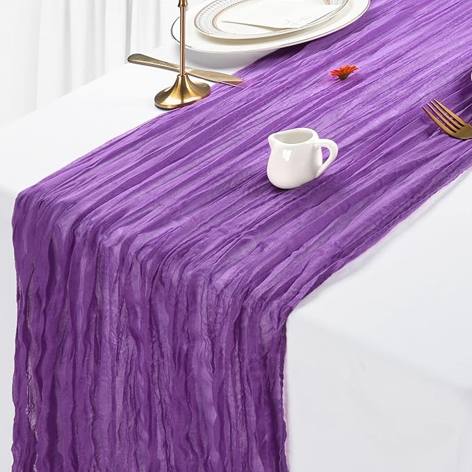 12 Pack Purple Cheesecloth Table Runner 10Ft Spring Gauze Cheese Cloth Table Runner 35x120 Inch Boho Sheer Rustic Fabric for Holiday Party Decor Baby Shower Wedding Decorations