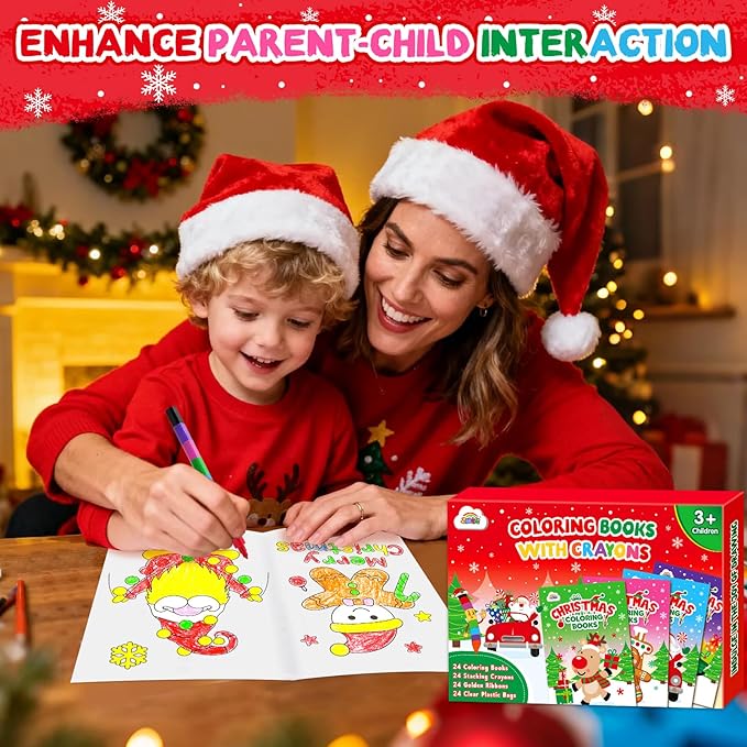 ZMLM 24 Pack Christmas Coloring Books for Kids with Crayons,Party Favors for Kids 4-8, Goodie Bags Stuffers for Toddlers, Classroom Prizes Birthday Return Gifts (Christmas)