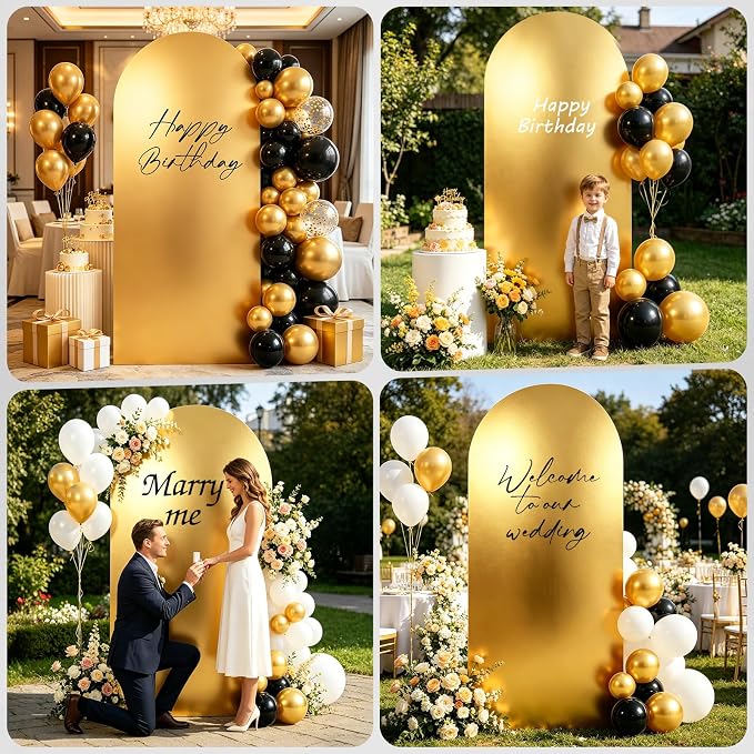 6FT Arch Backdrop with Stand Set, No-Tip Stability Foam Board Photo Booth Background for Wedding Birthday Party Ceremony Baby Shower Banquet Decoration Reusable - GlossyGold