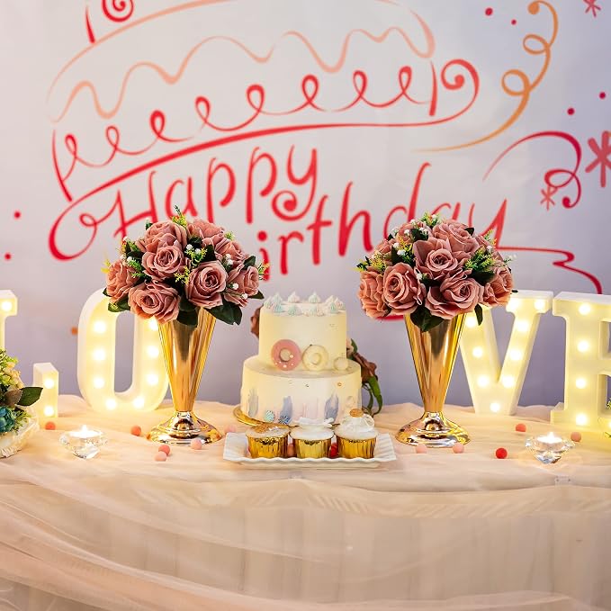 Gold Vase Centerpiece Table Decorations - 2 Pcs Metal Tabletop Flower Stand, Wedding Decorations for Reception, 9.8in Trumpet Tall Flower Vase for Birthday, Weddings, Anniversary Ceremony, Home Decor