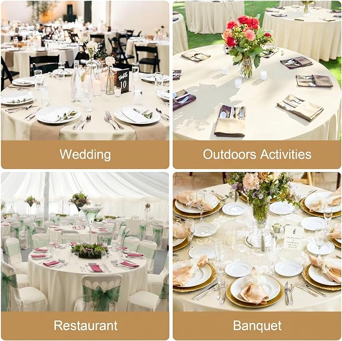 10 Pack Round Tablecloth 90 Inch Ivory, Polyester Fabric Round Table Cover, Stain & Wrinkle Resistant Washable Table Cloth for Wedding, Party, Banquet, Dining Decor
