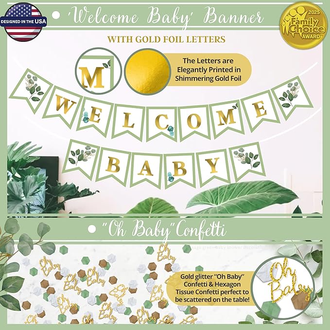 258 PC Sage Green Baby Shower Decorations, Gender Neutral Mint Balloons Garland and BABY Boxes, Welcome Baby Banner, Olive Green Baby Shower Decorations for Boy and Girl, Woodland Safari Jungle