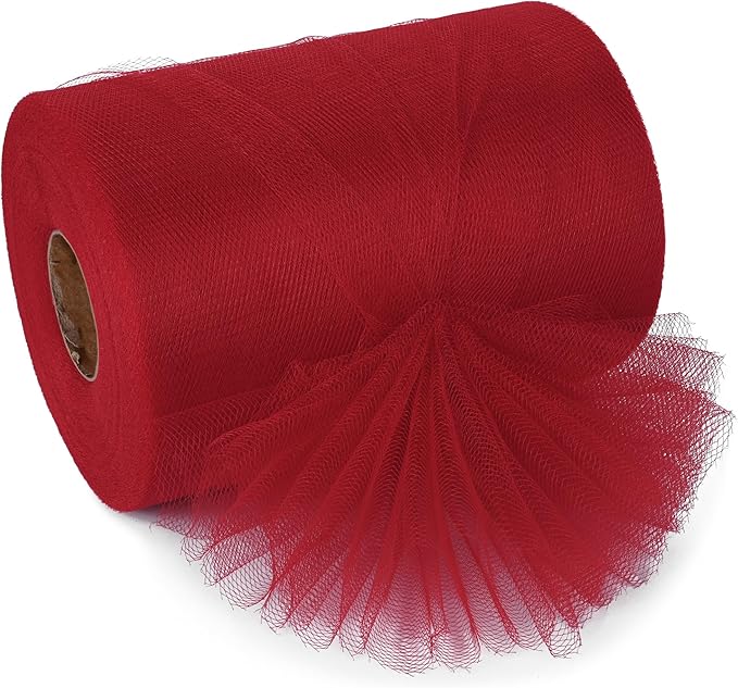 Red Tulle Ribbon 6 Inch x 100 Yards Soft Mesh Fabric for DIY Crafts Wedding Decorations Sewing Gift Wrapping and More