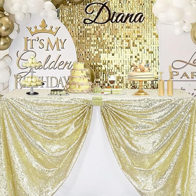 B-COOL 50x50 Inches Light Gold Sequin Tablecloth Glitter Sequins Tablecloth Table Cover for Festival Dinners Bachelorette Party Decor