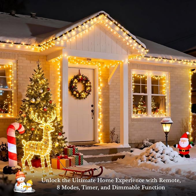 JMEXSUSS 400 LED Christmas Lights Indoor Outdoor, 132 ft Warm White String Lights Plug in with Remote, 8 Modes Twinkle Christmas Tree Lights for Bedroom Outside Patio Home Party Xmas Holiday Decor