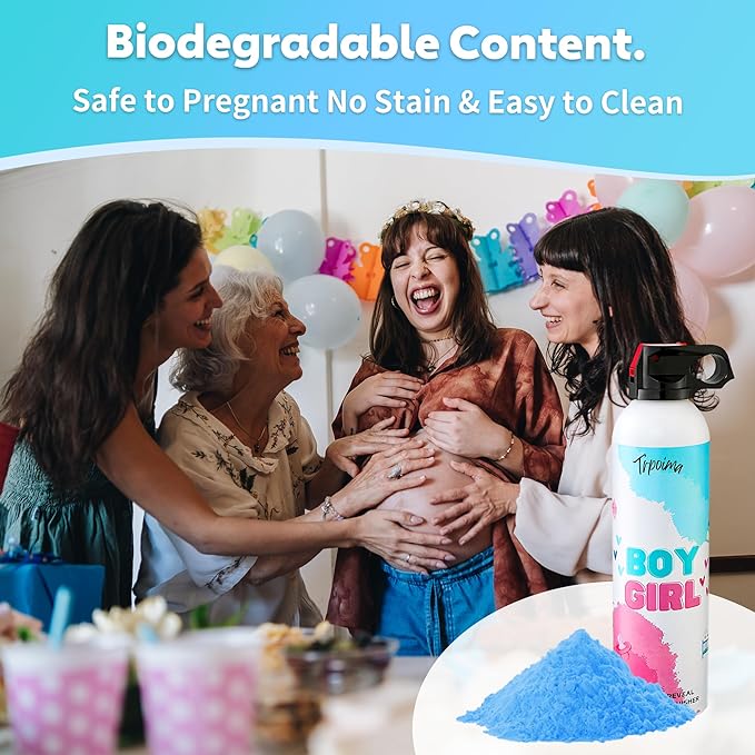 Gender Reveal Fire Extinguisher Set for Newborn Baby, 4Pcs Blue Gender Reveal Smoke Bombs, 100% Biodegradable Color Blaster for Cool Gender Reveal Ideas, Confetti Power Cannon Shooter Party Supplies