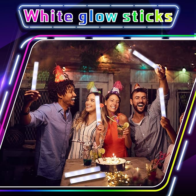Liliful 24 Pcs LED Foam Sticks Bulk White Light up Sticks Flashing Glow Baton Wands Themed Party Set, Glow in the Dark Party Supplies for Wedding, Raves,Concert,Birthday,Sporting Events