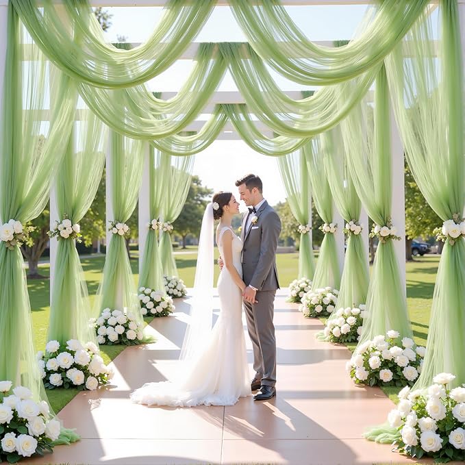 8 Panels Sage Green Wedding Arch Draping Fabric 30" x 19ft Wedding Drapes Tulle Drapes for Backdrop Sheer Fabric Backdrop Drapes Decorations Backdrop Curtains for Reception Ceremony Party