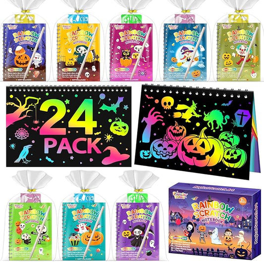 Halloween Party Favors for Kids: 24 Pack Halloween Scratch Art Notebook Students Classroom Gifts Bulk for Girls Boys Goodie Bags Stuffers, Return Gifts for Birthday Party Favors Bulk