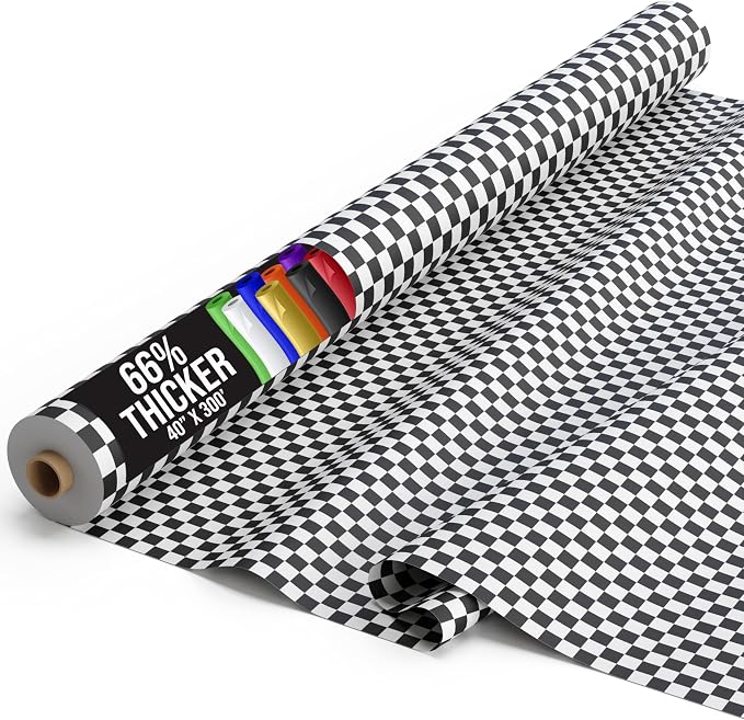 Party Solids 66% Thicker Black White Checkered Plastic Table Cover Roll 40" X 300' Table Cloth Plastic Cover Roll Quality Thick Banquet Rolls Disposable Tablecloth Rolls Strong American Based Company