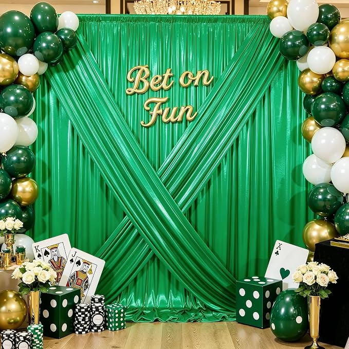 gogoparti 10x10FT Green Sequin Backdrop Curtain - 2 Panels of 5x10FT Wrinkle-Free Glitter Drapes for Photography, Birthdays, Weddings & Graduations