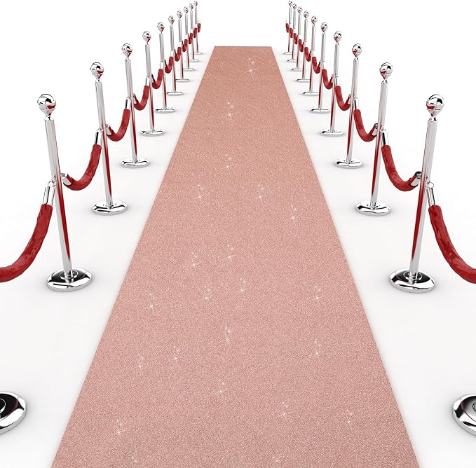 Shihanee Sequin Aisle Runner for Wedding Glitter Rug with Carpet Tape Sparkly Prom Outdoor Floor Birthday Carpet Runner for Ceremony Event Graduation Party(2 x 15 ft,Rose Gold)