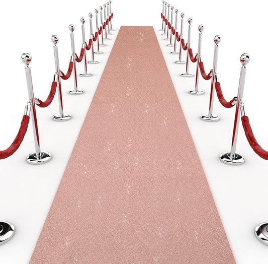 Shihanee Sequin Aisle Runner for Wedding Glitter Rug with Carpet Tape Sparkly Prom Outdoor Floor Birthday Carpet Runner for Ceremony Event Graduation Party(2 x 15 ft,Rose Gold)