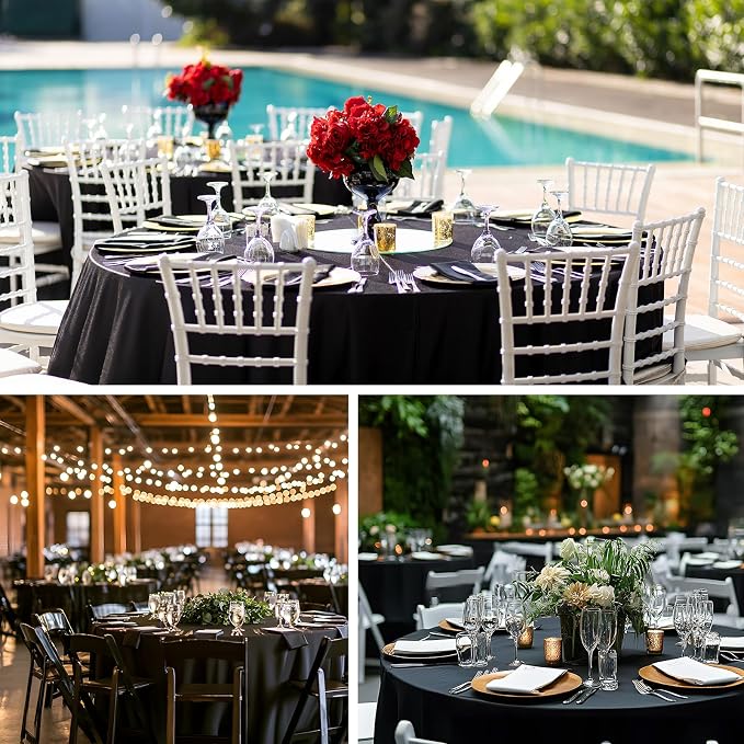 Fixwal 120 Inch Black Round Tablecloth, 6 Pack Round Table Cloth Polyester Fabric Washable Table Covers for New Year Decorations, Party, Banquet, Dining, Birthday Events