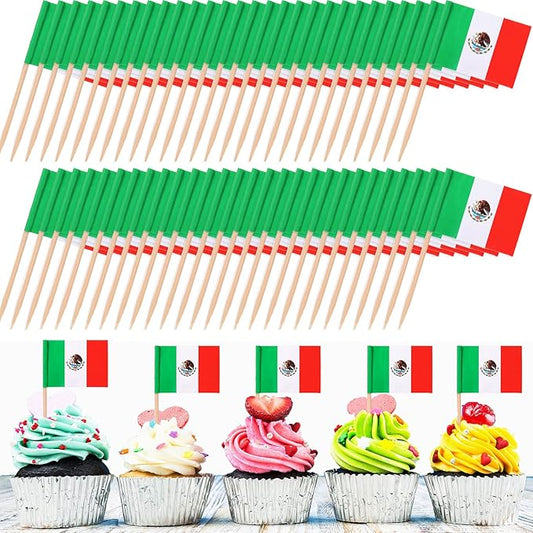 Meanplan 2000 Pcs Mexico Toothpick Flags, Mexican Flag Toothpicks, Cupcake Mexico Toppers, Mini Stick Decorations Food Picks for National Day Party Birthday Cocktail Ice Cream Cake